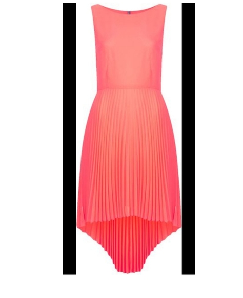 Topshop Fluro Coral pleated asymmetrical hem dress - Picture 3 of 6
